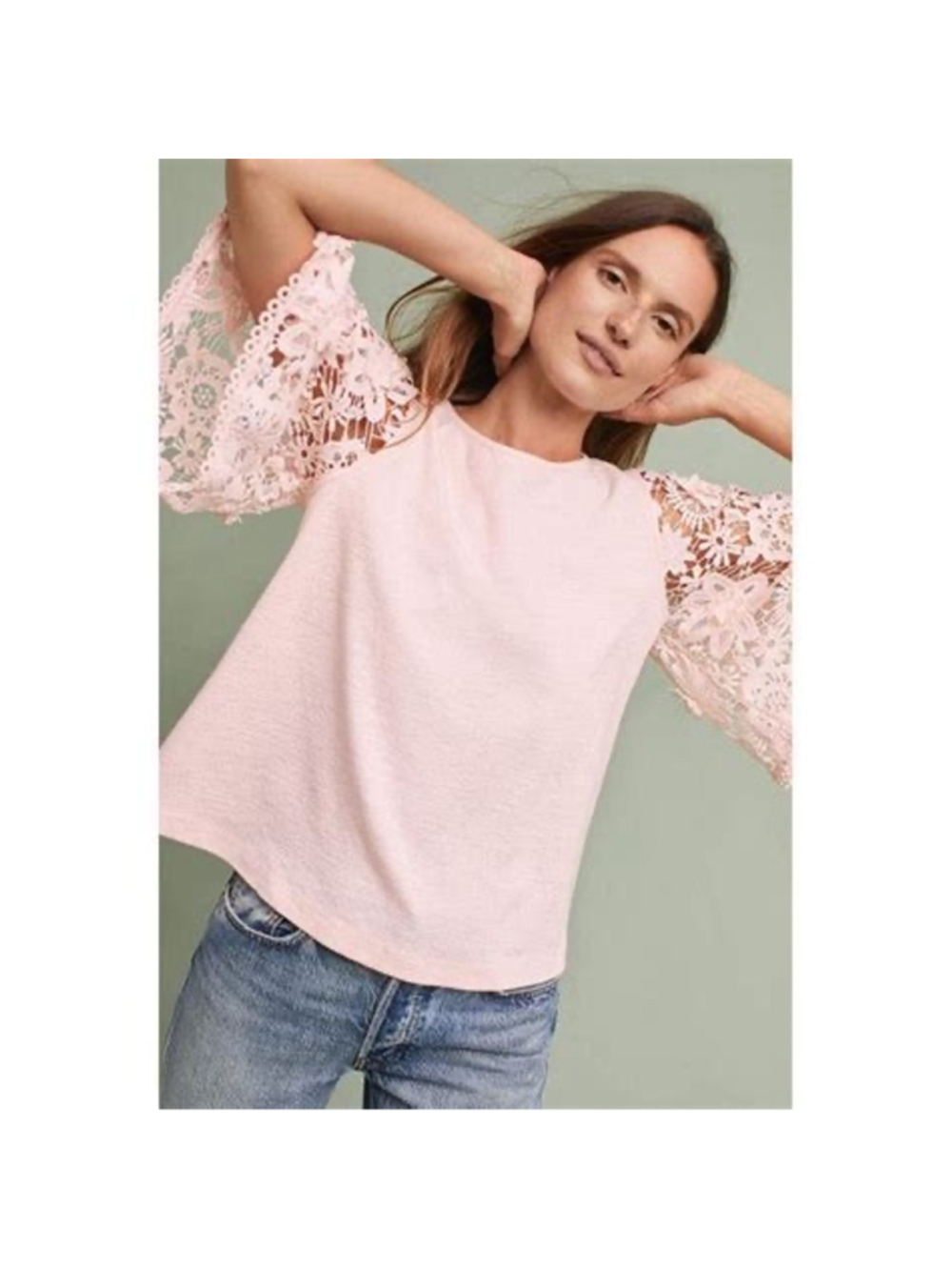 Anthro Anthropologie Women's eri + ali White Lace Bell Sleeve Top Size M